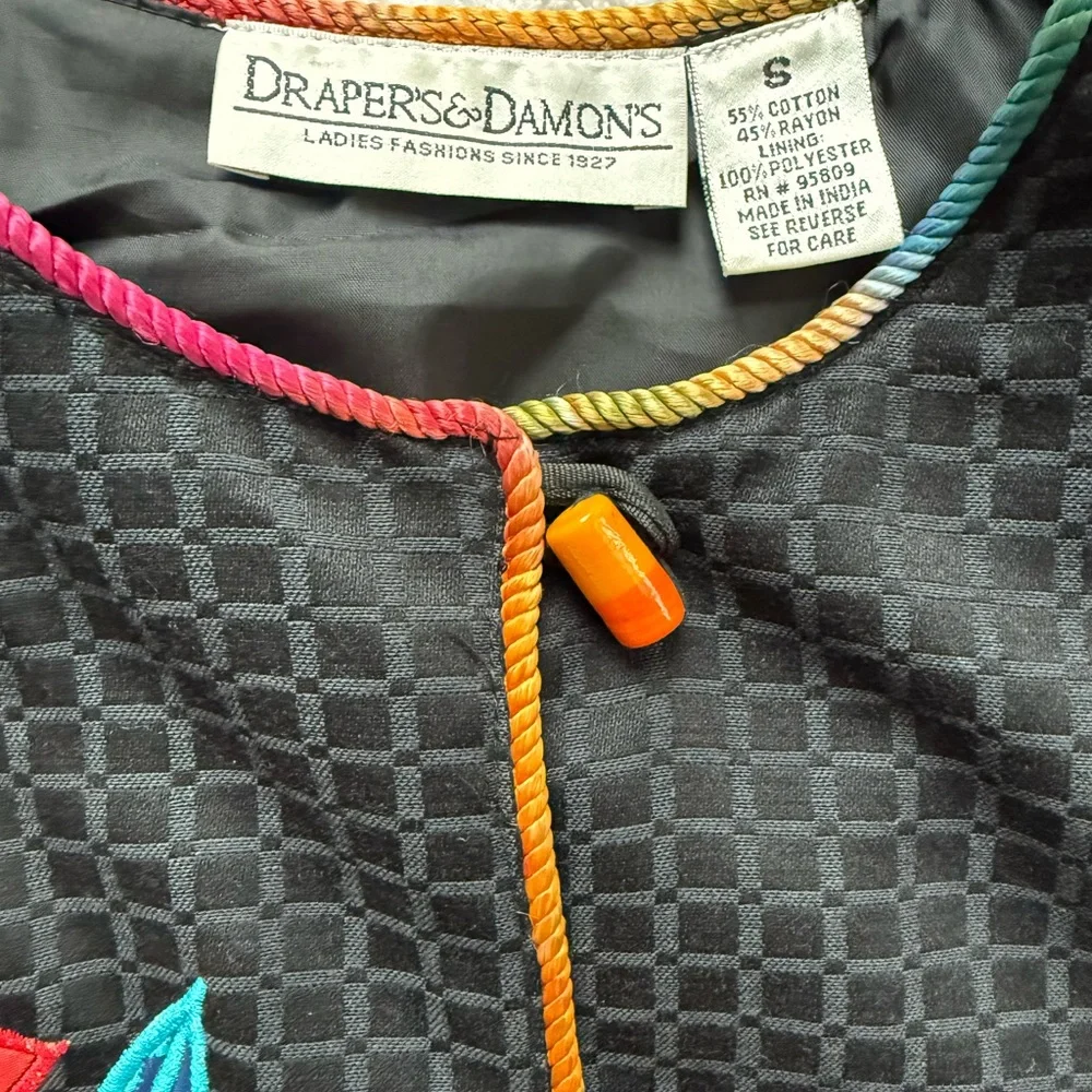 Drapers & Damons Vintage‎ Jacket Black Embroidered Parrot Toggle Womens Small